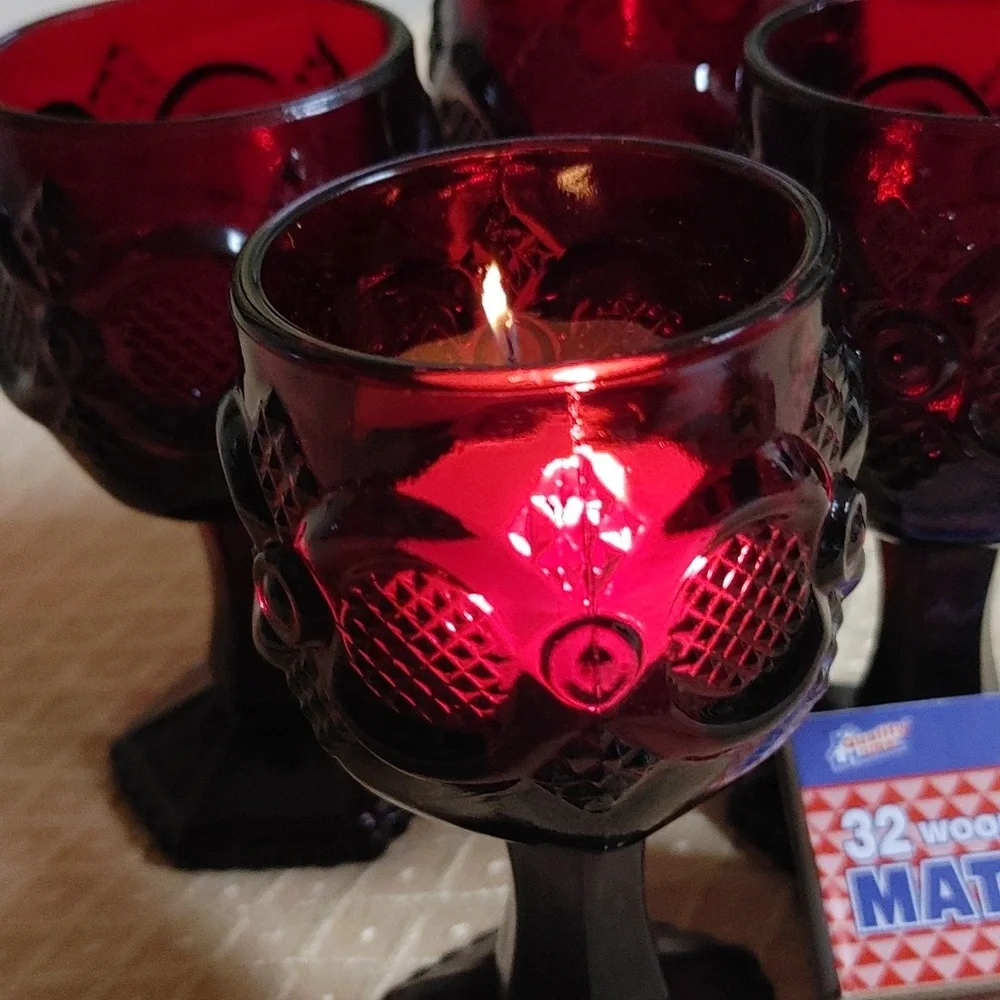 4 Vintage Avon Ruby Cape Cod 3 oz Wine Glasses Tea Light Candle Holder